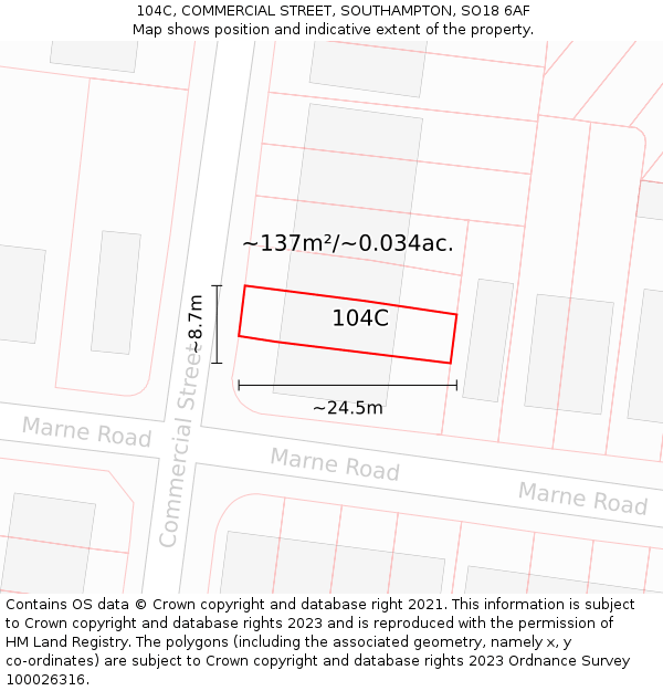 104C, COMMERCIAL STREET, SOUTHAMPTON, SO18 6AF: Plot and title map
