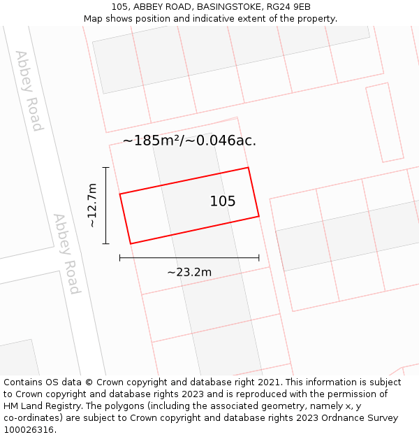 105, ABBEY ROAD, BASINGSTOKE, RG24 9EB: Plot and title map