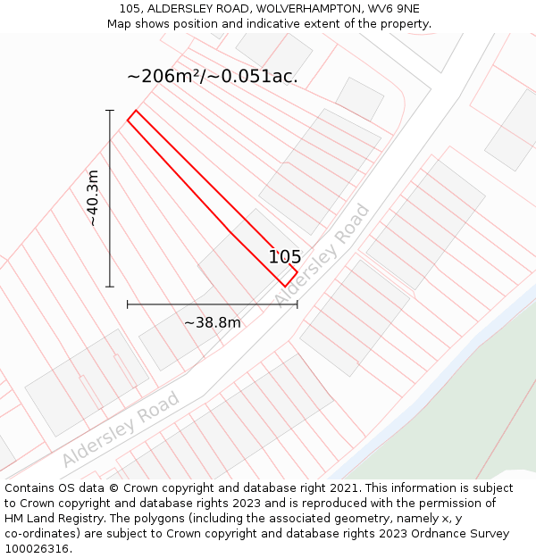 105, ALDERSLEY ROAD, WOLVERHAMPTON, WV6 9NE: Plot and title map