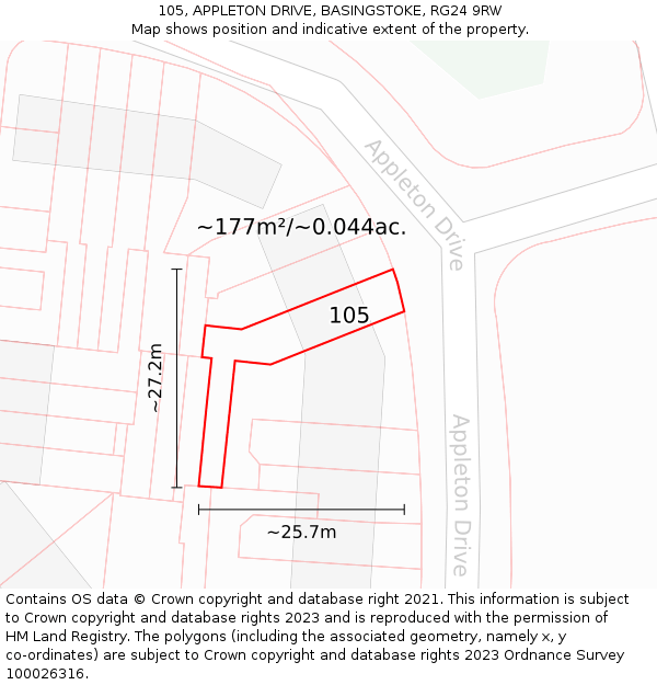 105, APPLETON DRIVE, BASINGSTOKE, RG24 9RW: Plot and title map