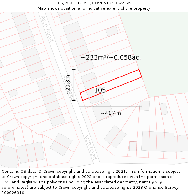 105, ARCH ROAD, COVENTRY, CV2 5AD: Plot and title map