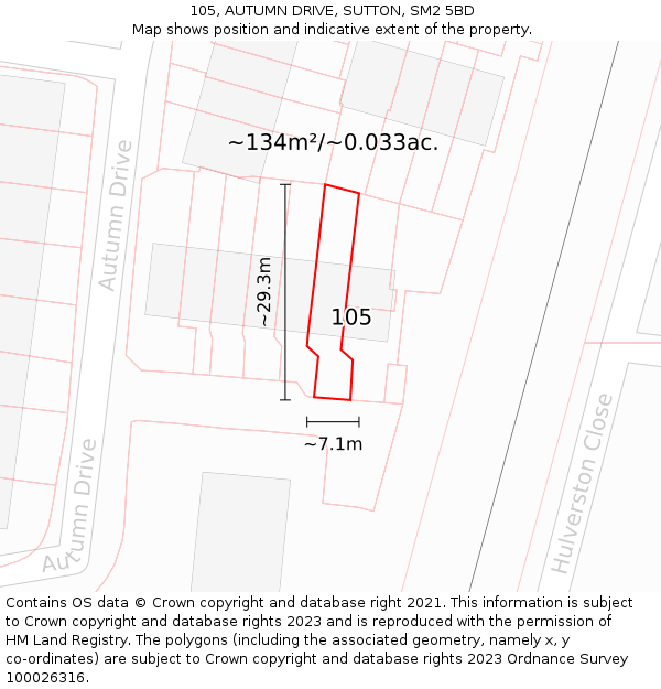 105, AUTUMN DRIVE, SUTTON, SM2 5BD: Plot and title map