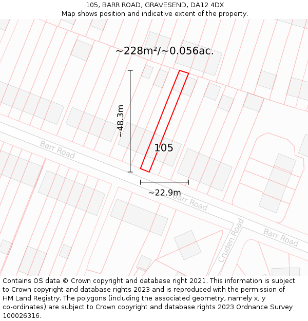 105, BARR ROAD, GRAVESEND, DA12 4DX: Plot and title map