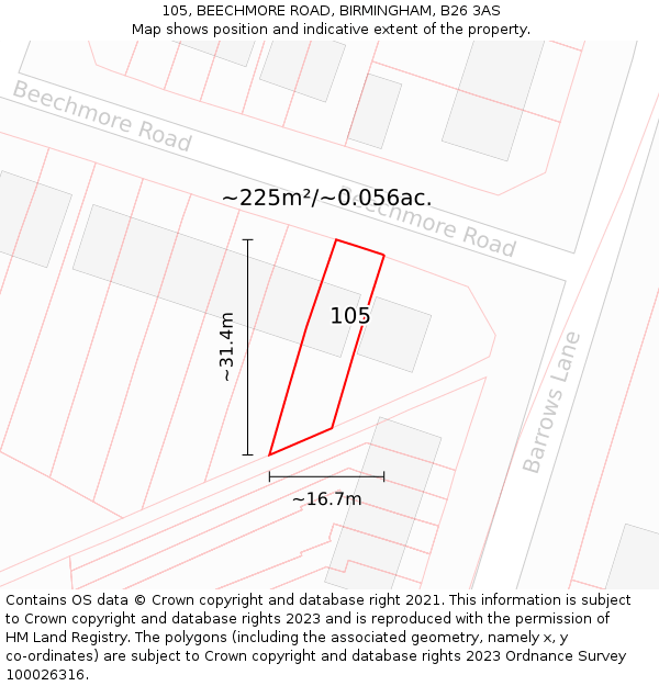105, BEECHMORE ROAD, BIRMINGHAM, B26 3AS: Plot and title map