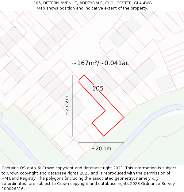 105, BITTERN AVENUE, ABBEYDALE, GLOUCESTER, GL4 4WG: Plot and title map