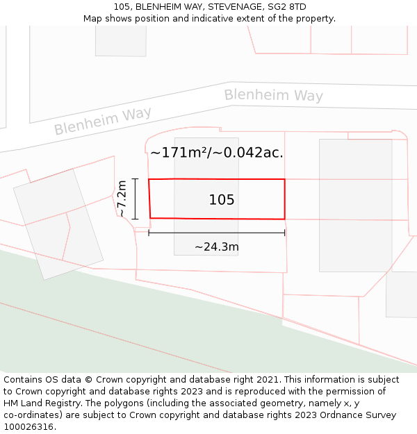 105, BLENHEIM WAY, STEVENAGE, SG2 8TD: Plot and title map