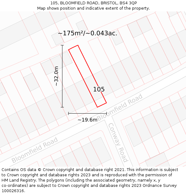 105, BLOOMFIELD ROAD, BRISTOL, BS4 3QP: Plot and title map
