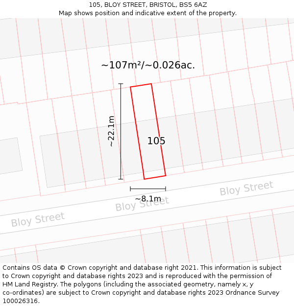 105, BLOY STREET, BRISTOL, BS5 6AZ: Plot and title map