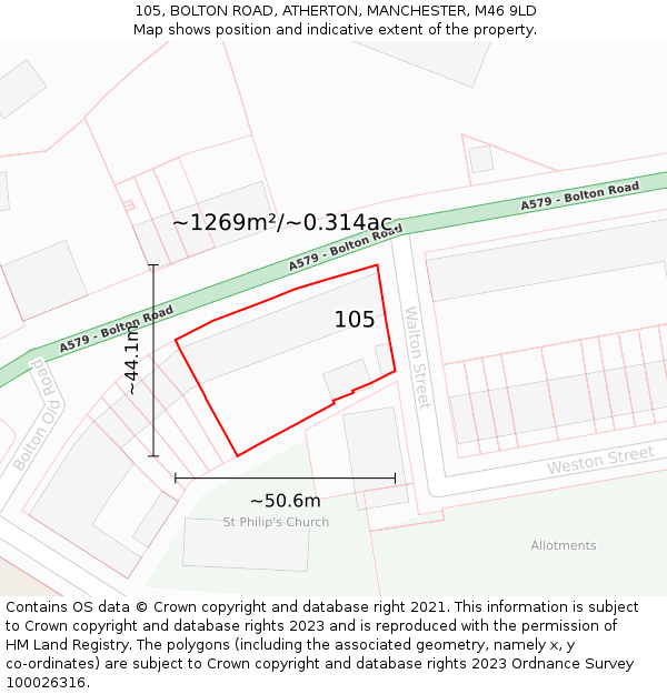 105, BOLTON ROAD, ATHERTON, MANCHESTER, M46 9LD: Plot and title map