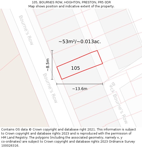 105, BOURNES ROW, HOGHTON, PRESTON, PR5 0DR: Plot and title map