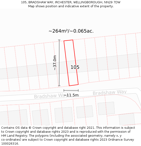 105, BRADSHAW WAY, IRCHESTER, WELLINGBOROUGH, NN29 7DW: Plot and title map