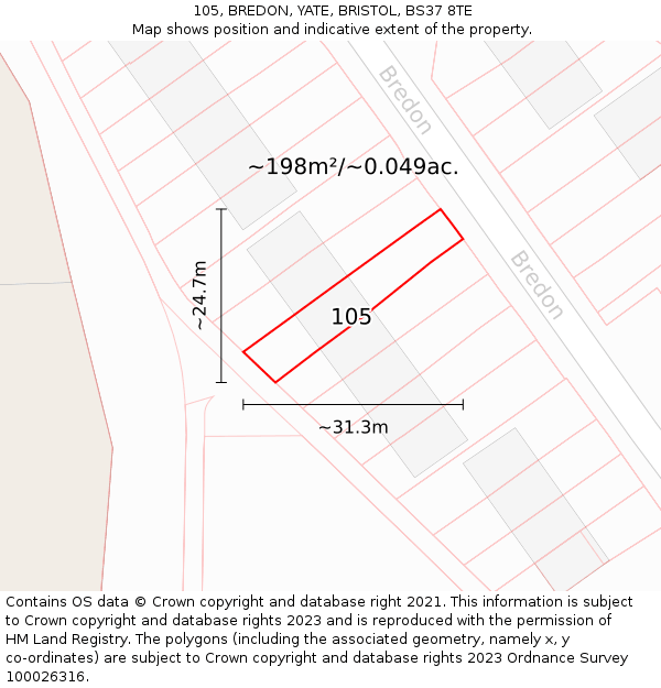 105, BREDON, YATE, BRISTOL, BS37 8TE: Plot and title map