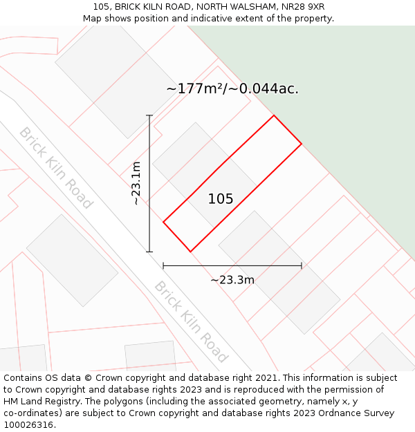 105, BRICK KILN ROAD, NORTH WALSHAM, NR28 9XR: Plot and title map