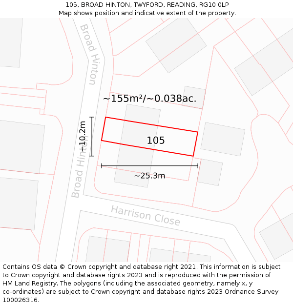 105, BROAD HINTON, TWYFORD, READING, RG10 0LP: Plot and title map