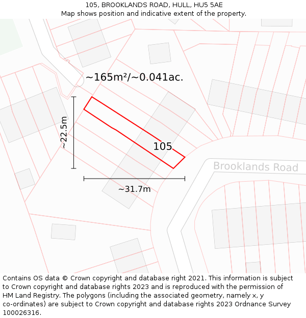 105, BROOKLANDS ROAD, HULL, HU5 5AE: Plot and title map