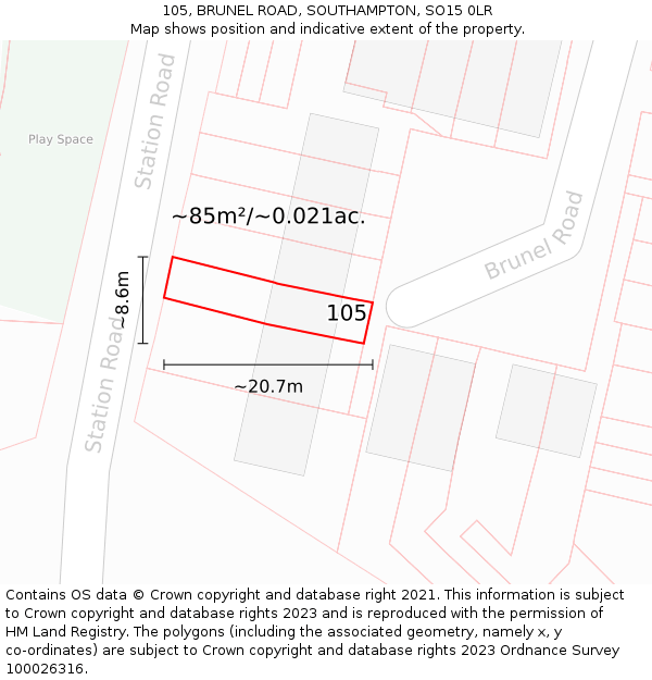 105, BRUNEL ROAD, SOUTHAMPTON, SO15 0LR: Plot and title map