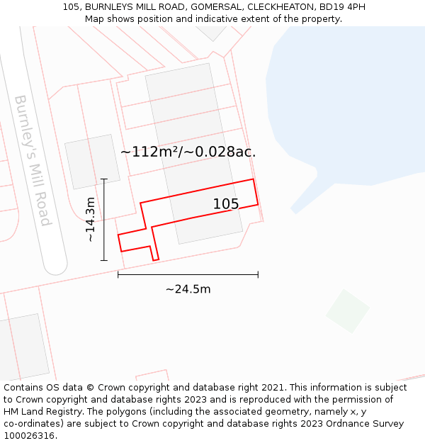 105, BURNLEYS MILL ROAD, GOMERSAL, CLECKHEATON, BD19 4PH: Plot and title map