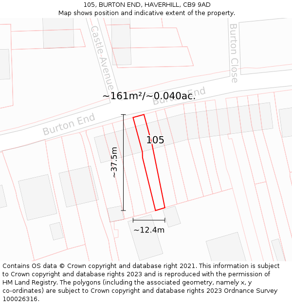 105, BURTON END, HAVERHILL, CB9 9AD: Plot and title map