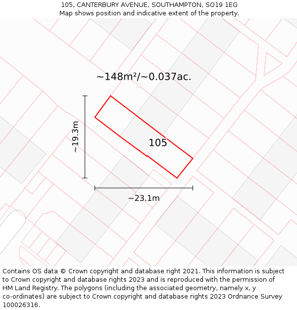 105, CANTERBURY AVENUE, SOUTHAMPTON, SO19 1EG: Plot and title map
