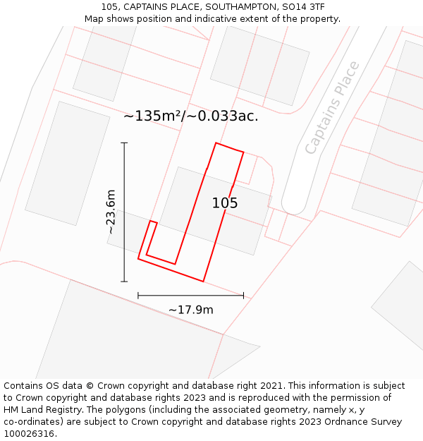 105, CAPTAINS PLACE, SOUTHAMPTON, SO14 3TF: Plot and title map