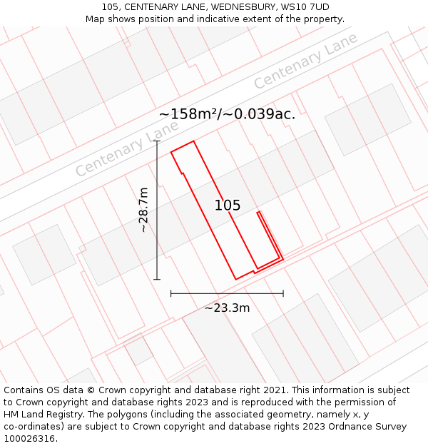 105, CENTENARY LANE, WEDNESBURY, WS10 7UD: Plot and title map