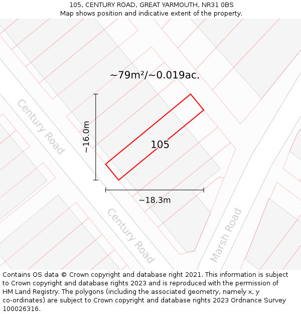 105, CENTURY ROAD, GREAT YARMOUTH, NR31 0BS: Plot and title map