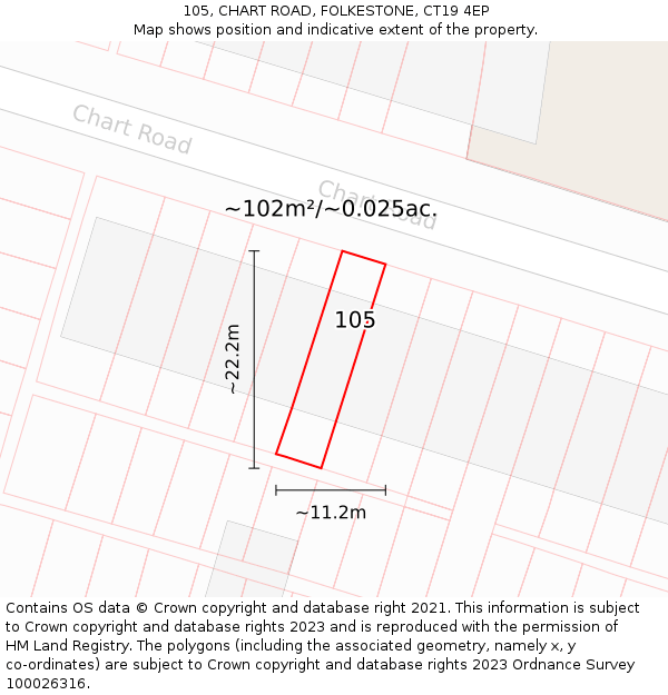105, CHART ROAD, FOLKESTONE, CT19 4EP: Plot and title map