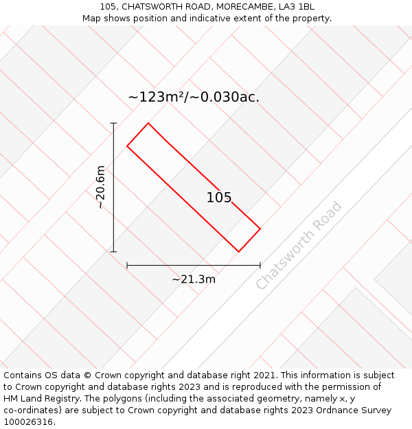 105, CHATSWORTH ROAD, MORECAMBE, LA3 1BL: Plot and title map