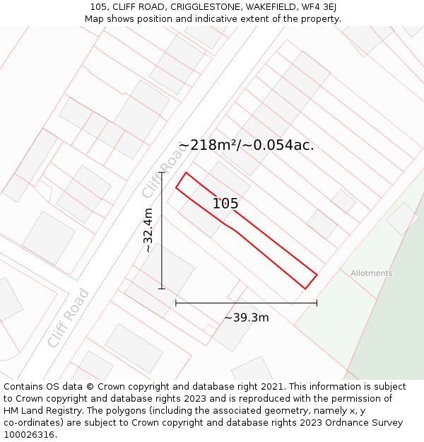105, CLIFF ROAD, CRIGGLESTONE, WAKEFIELD, WF4 3EJ: Plot and title map