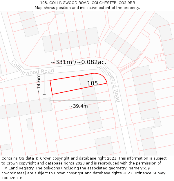 105, COLLINGWOOD ROAD, COLCHESTER, CO3 9BB: Plot and title map