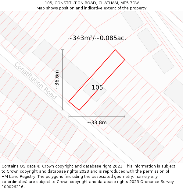 105, CONSTITUTION ROAD, CHATHAM, ME5 7DW: Plot and title map