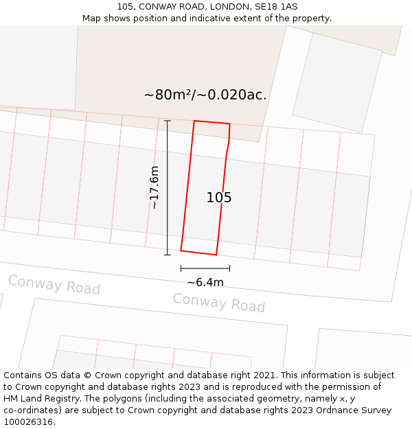 105, CONWAY ROAD, LONDON, SE18 1AS: Plot and title map