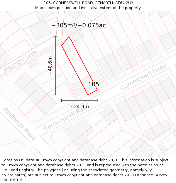 105, CORNERSWELL ROAD, PENARTH, CF64 2UY: Plot and title map
