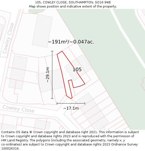 105, COWLEY CLOSE, SOUTHAMPTON, SO16 9WE: Plot and title map