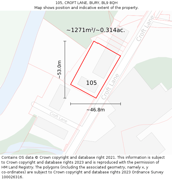 105, CROFT LANE, BURY, BL9 8QH: Plot and title map