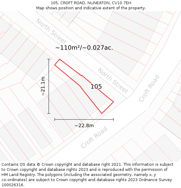 105, CROFT ROAD, NUNEATON, CV10 7EH: Plot and title map