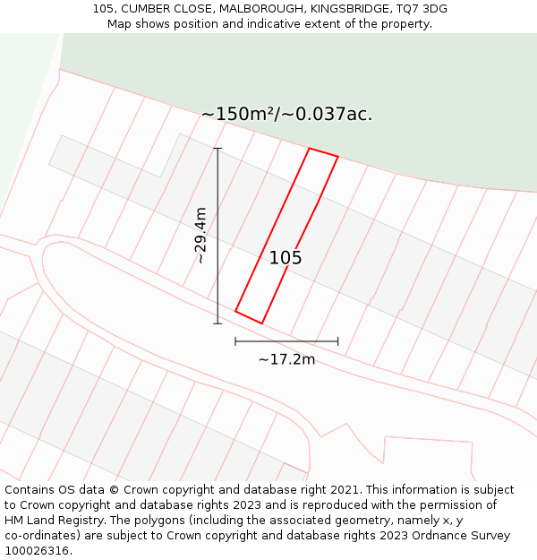 105, CUMBER CLOSE, MALBOROUGH, KINGSBRIDGE, TQ7 3DG: Plot and title map