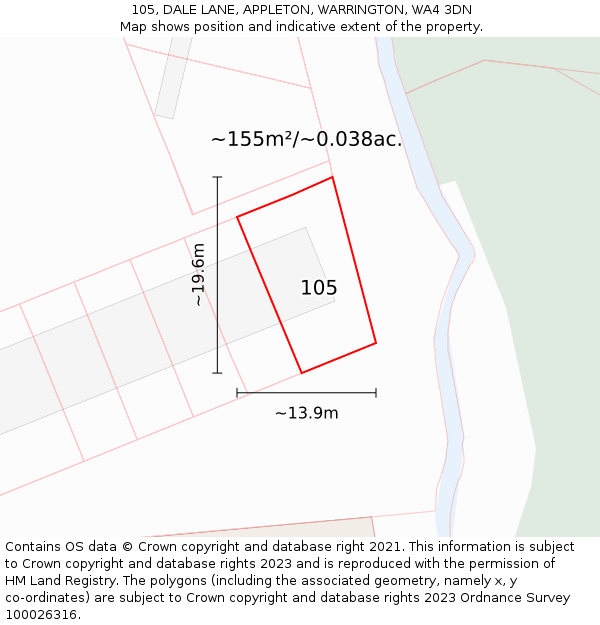 105, DALE LANE, APPLETON, WARRINGTON, WA4 3DN: Plot and title map