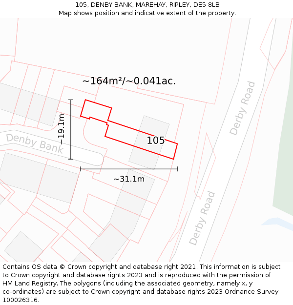105, DENBY BANK, MAREHAY, RIPLEY, DE5 8LB: Plot and title map