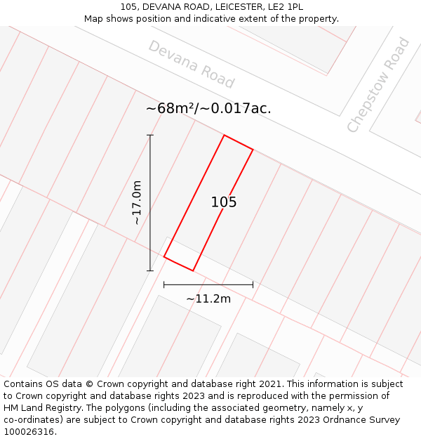 105, DEVANA ROAD, LEICESTER, LE2 1PL: Plot and title map