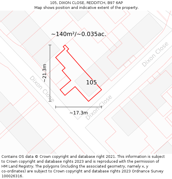 105, DIXON CLOSE, REDDITCH, B97 6AP: Plot and title map