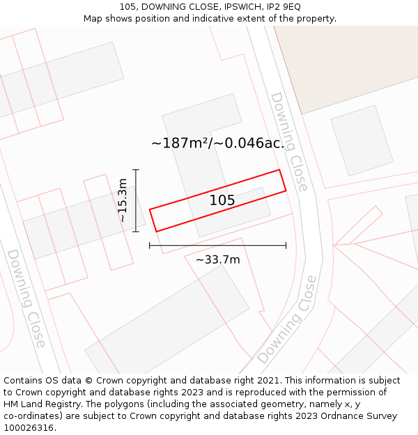 105, DOWNING CLOSE, IPSWICH, IP2 9EQ: Plot and title map
