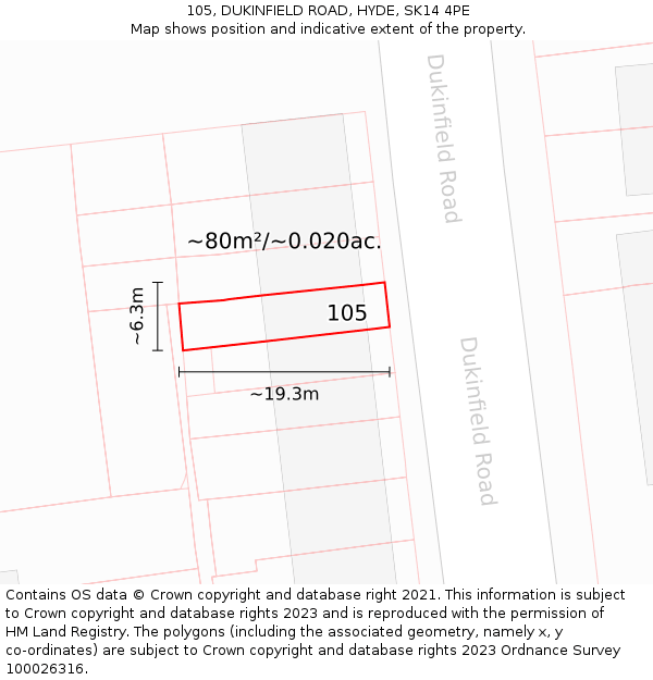 105, DUKINFIELD ROAD, HYDE, SK14 4PE: Plot and title map
