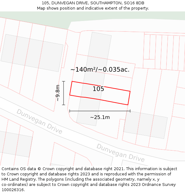 105, DUNVEGAN DRIVE, SOUTHAMPTON, SO16 8DB: Plot and title map