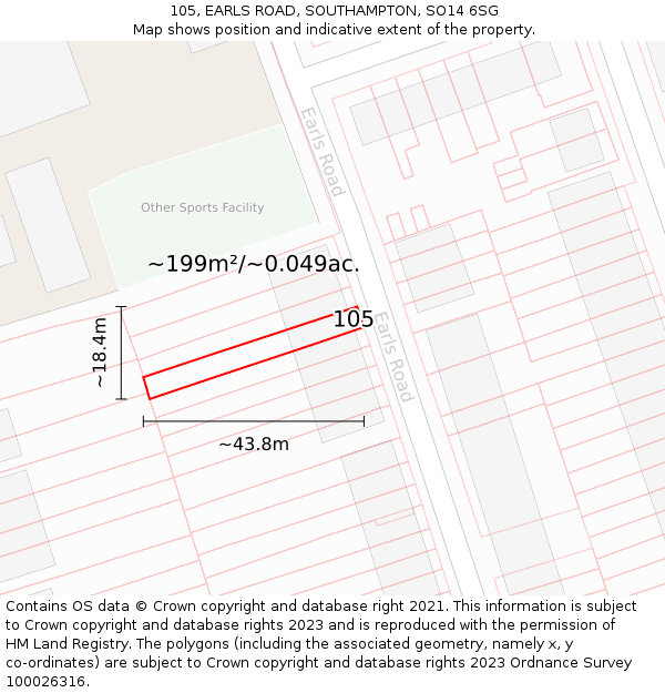 105, EARLS ROAD, SOUTHAMPTON, SO14 6SG: Plot and title map