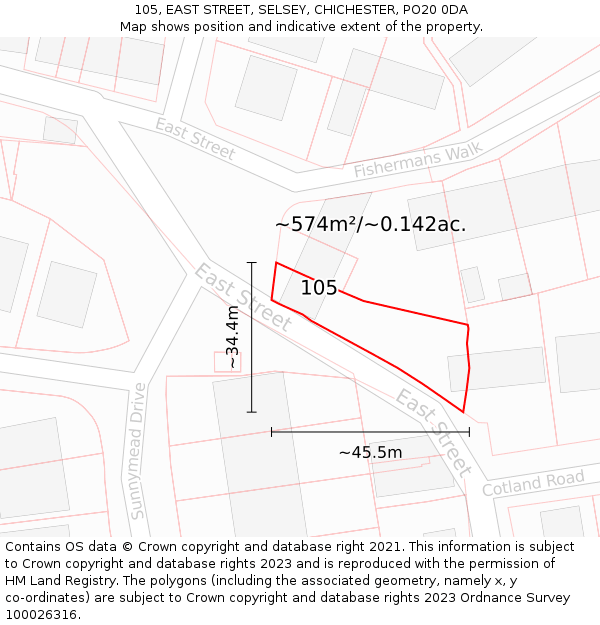 105, EAST STREET, SELSEY, CHICHESTER, PO20 0DA: Plot and title map