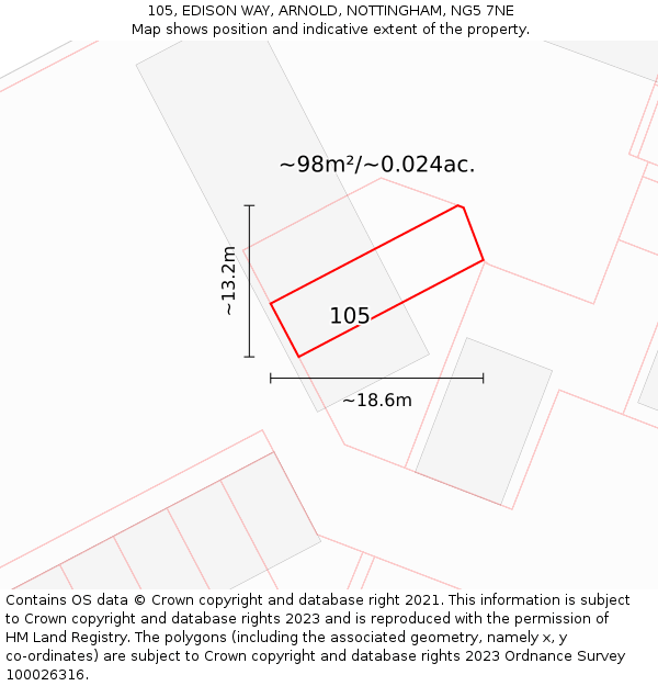105, EDISON WAY, ARNOLD, NOTTINGHAM, NG5 7NE: Plot and title map