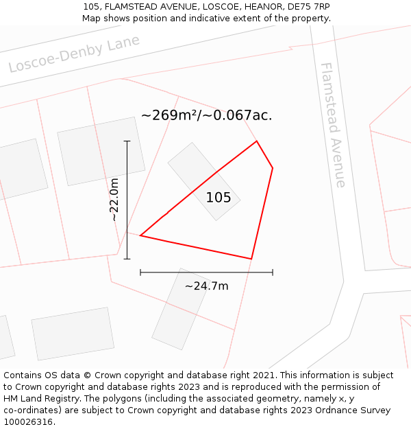105, FLAMSTEAD AVENUE, LOSCOE, HEANOR, DE75 7RP: Plot and title map