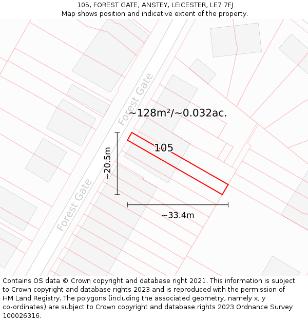 105, FOREST GATE, ANSTEY, LEICESTER, LE7 7FJ: Plot and title map
