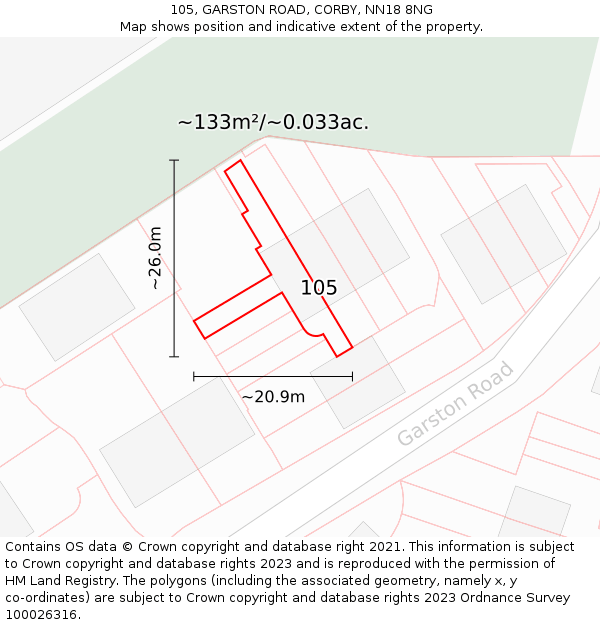 105, GARSTON ROAD, CORBY, NN18 8NG: Plot and title map